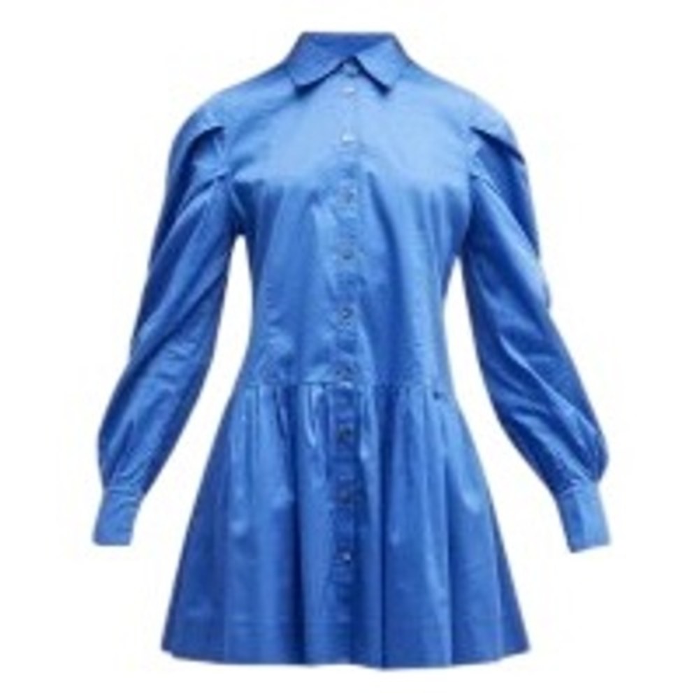 Harshman NEW Esme Long‎ Puff Sleeve Mini Shirt Dress in Indigo Blue Size Small